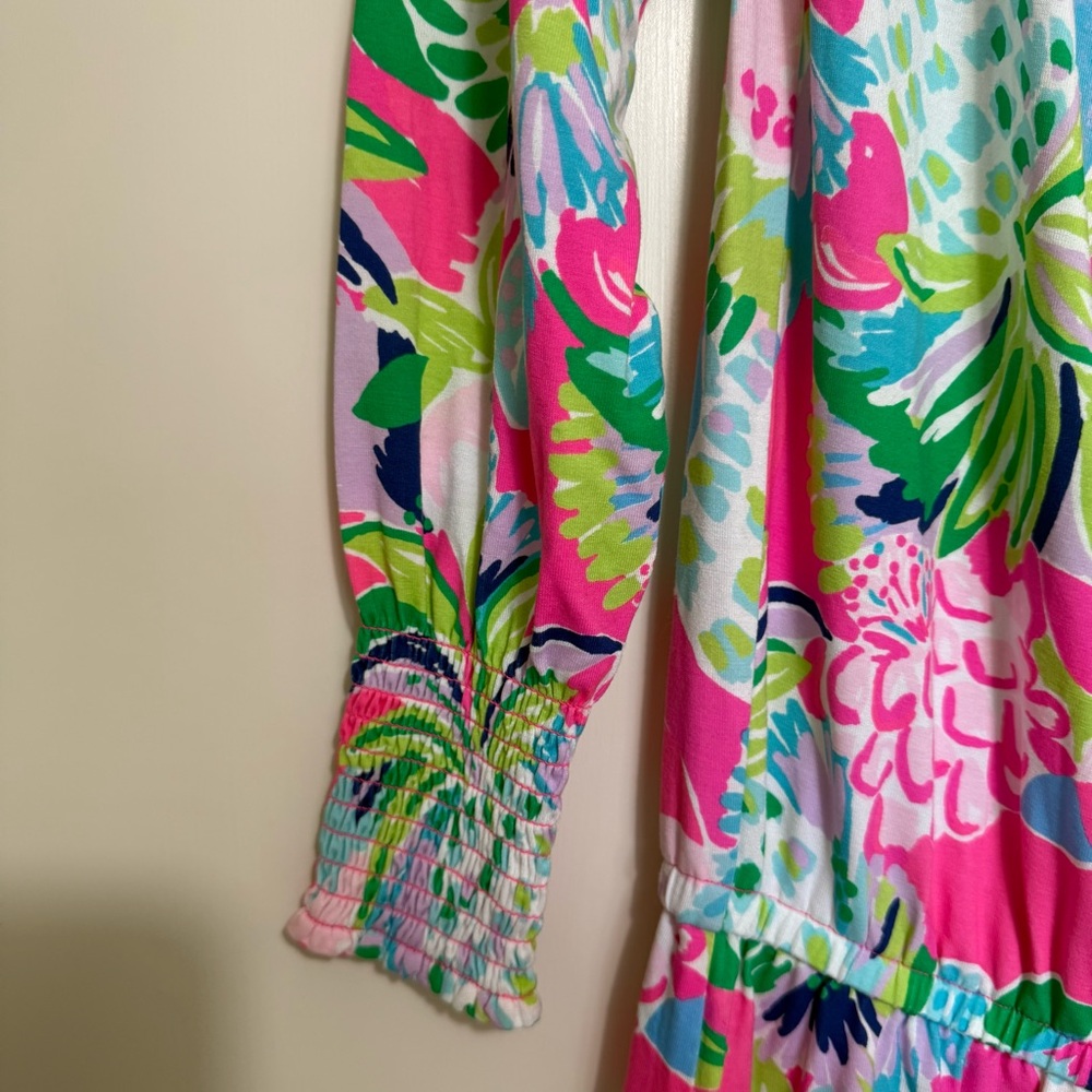 Lilly Pulitzer Lana Skirt Romper XS Pink Tropical Print Long Sleeve Mini Dress - Picture 7 of 14